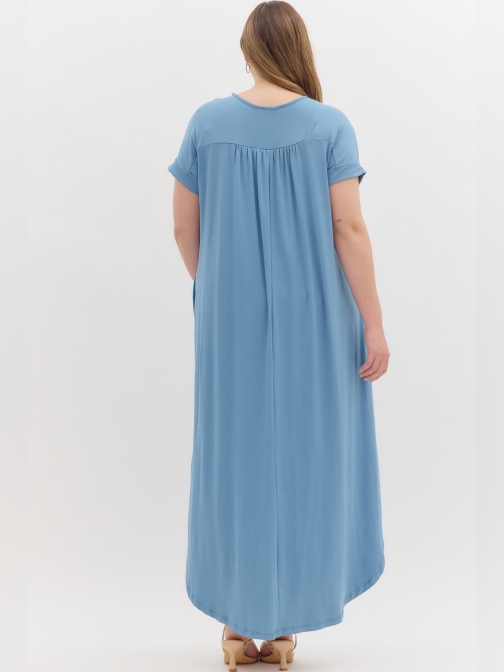 🆕 Entro Solid jersey knit V-neck round hem maxi dress - Picture 4 of 7